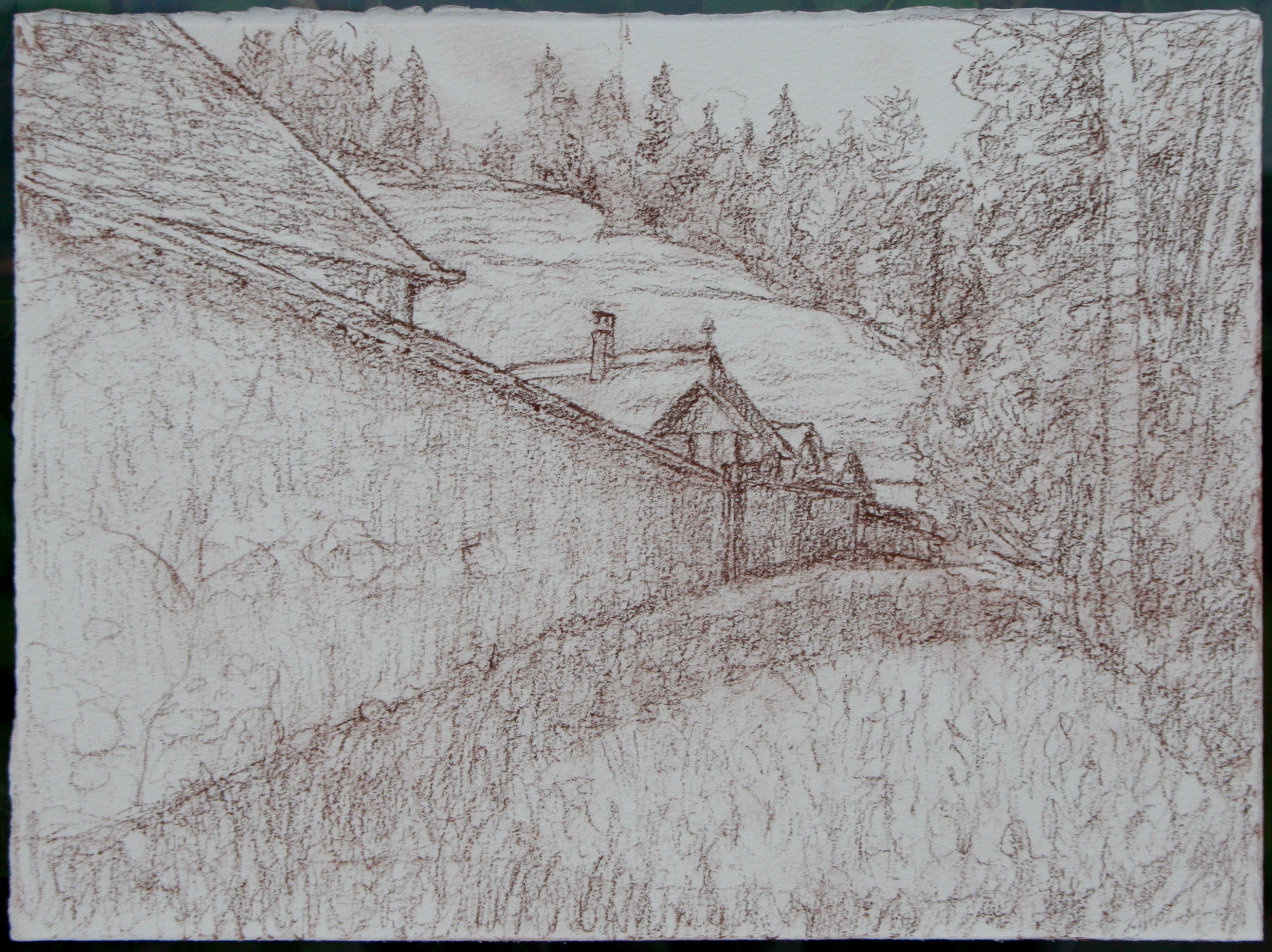 Vue du mur de la Valsainte, 2018, crayon, 30 x 40 cm