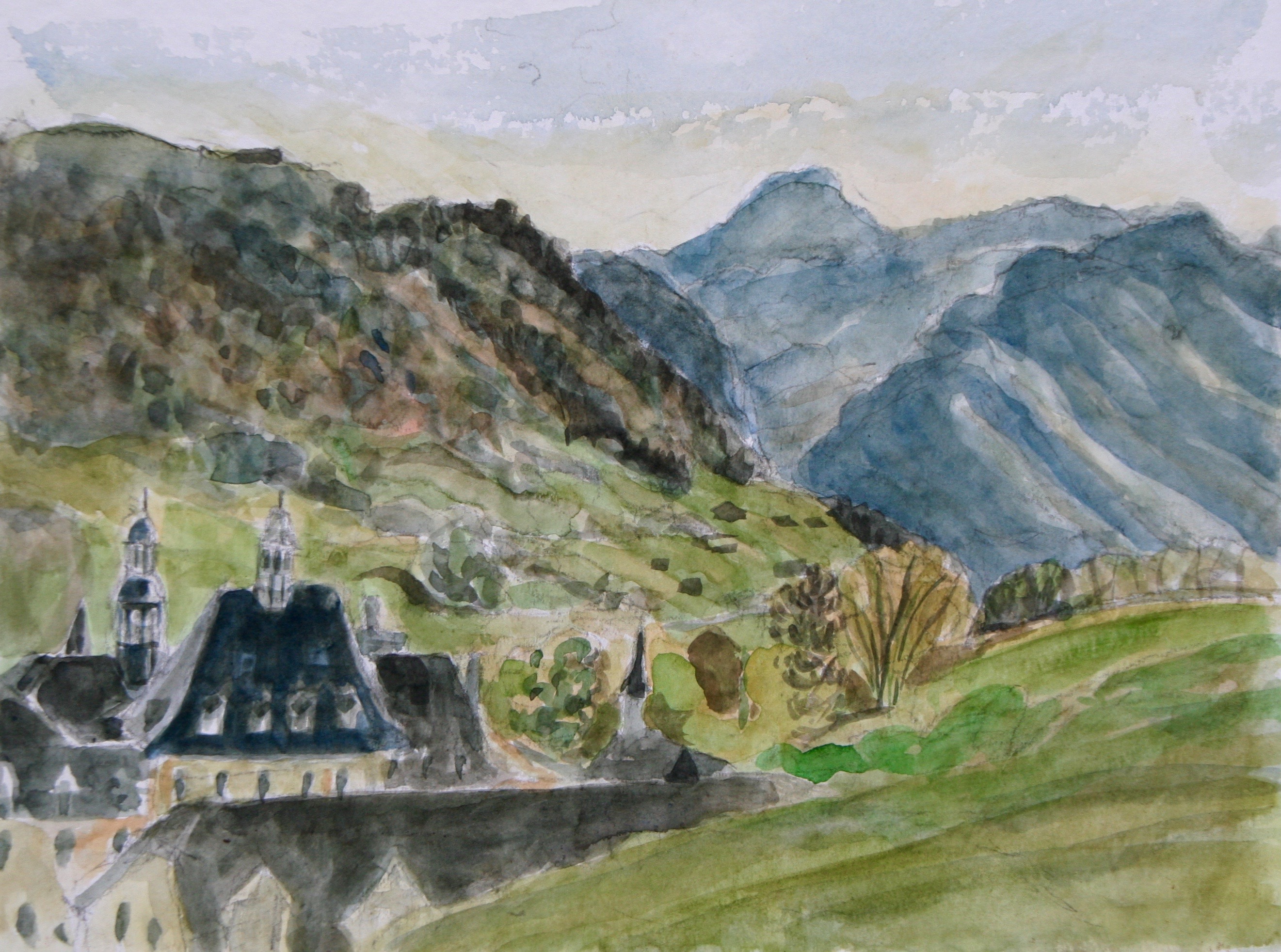 Vue de la Valsainte, 2017, aquarelle, 30 x 40 cm