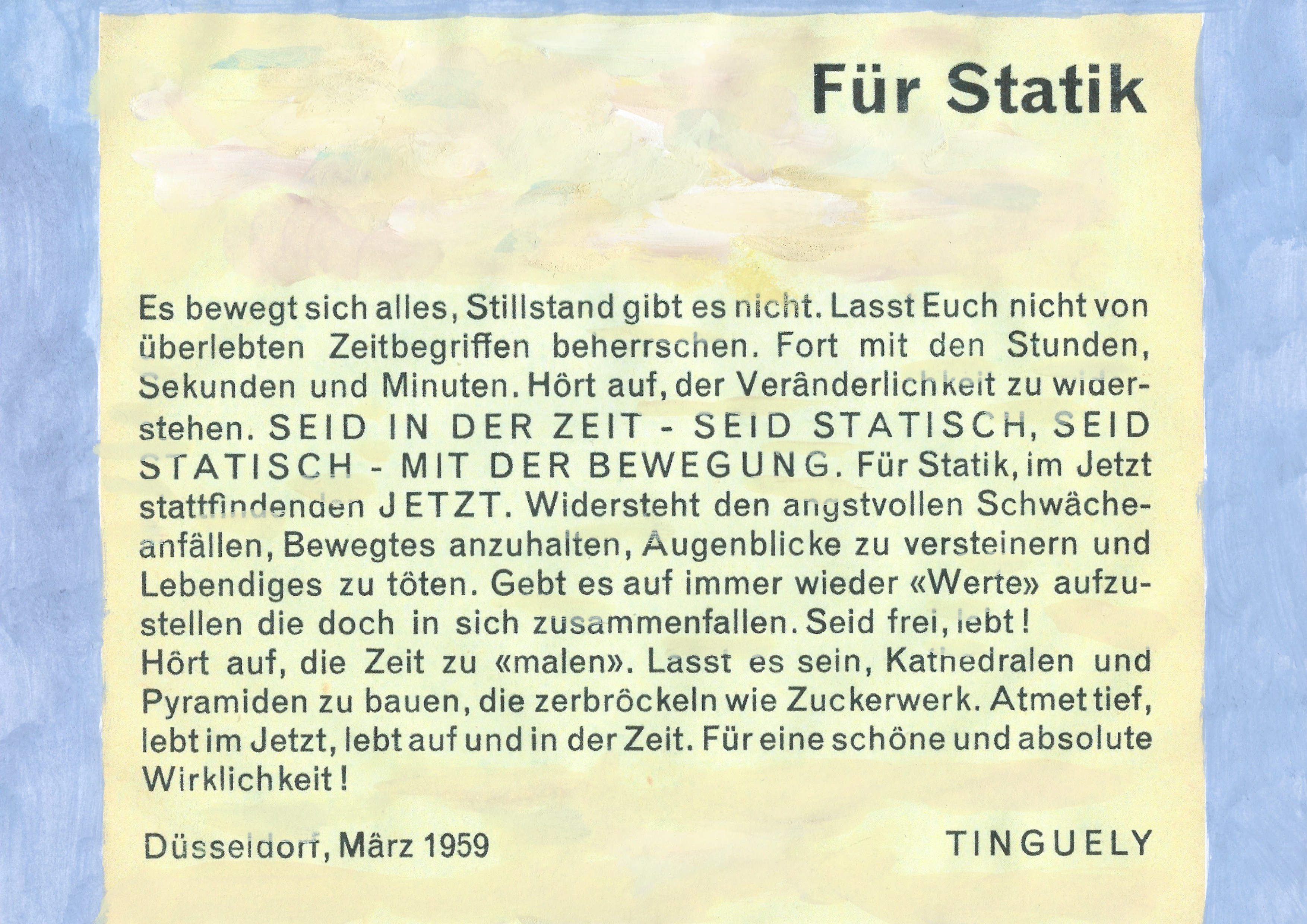 Jean Tinguely, Manifeste für Statik, 1959