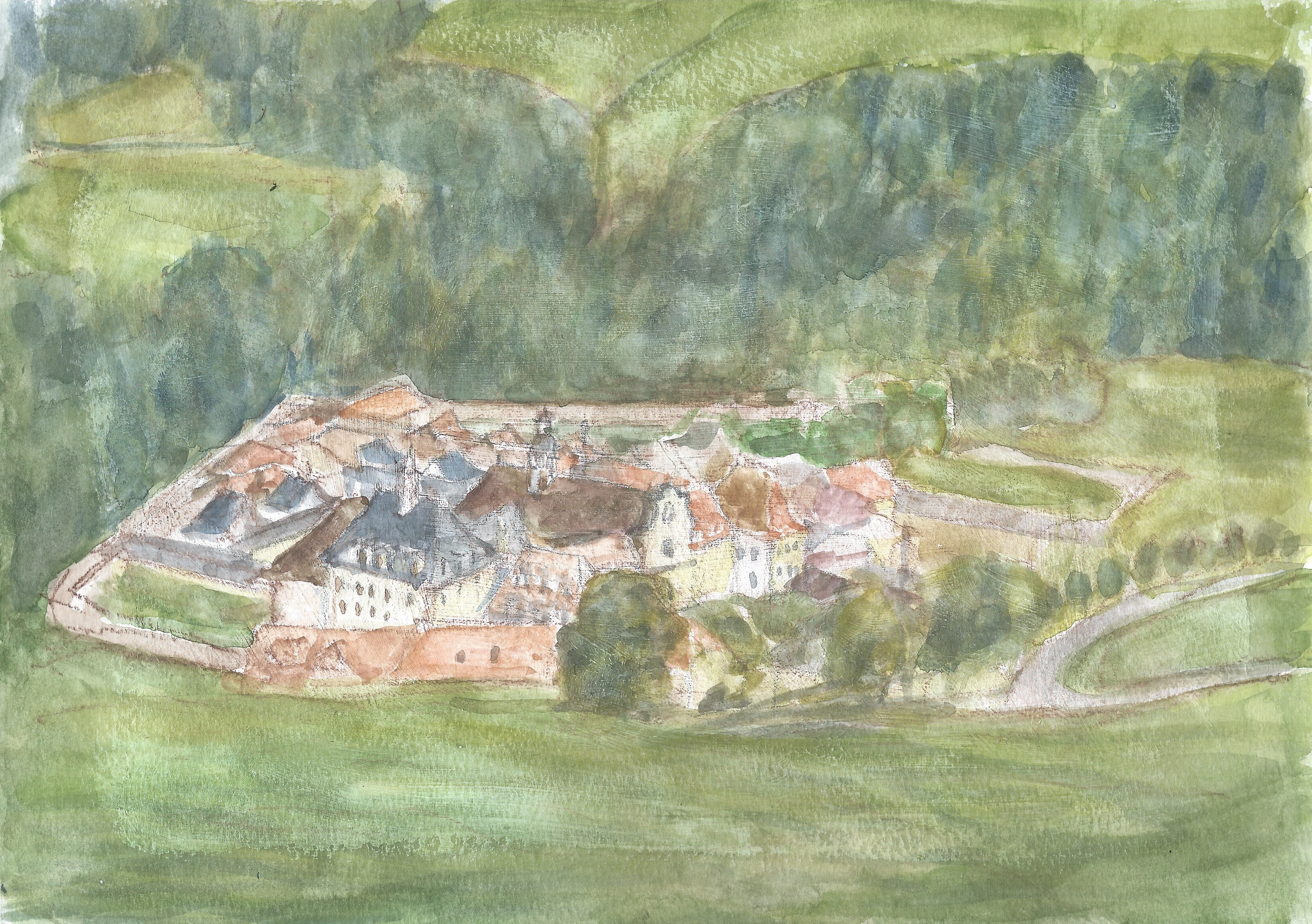 Vue de la Valsainte, 2018, aquarelle, 21 x 30 cm